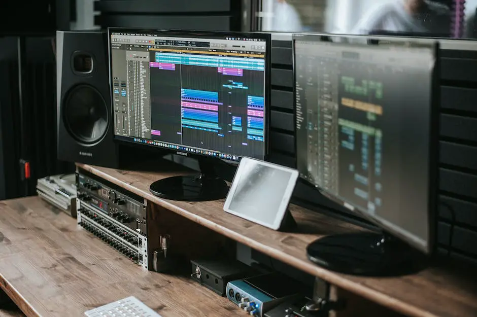 Image displaying a pair of high-end studio monitors in a professional studio setup